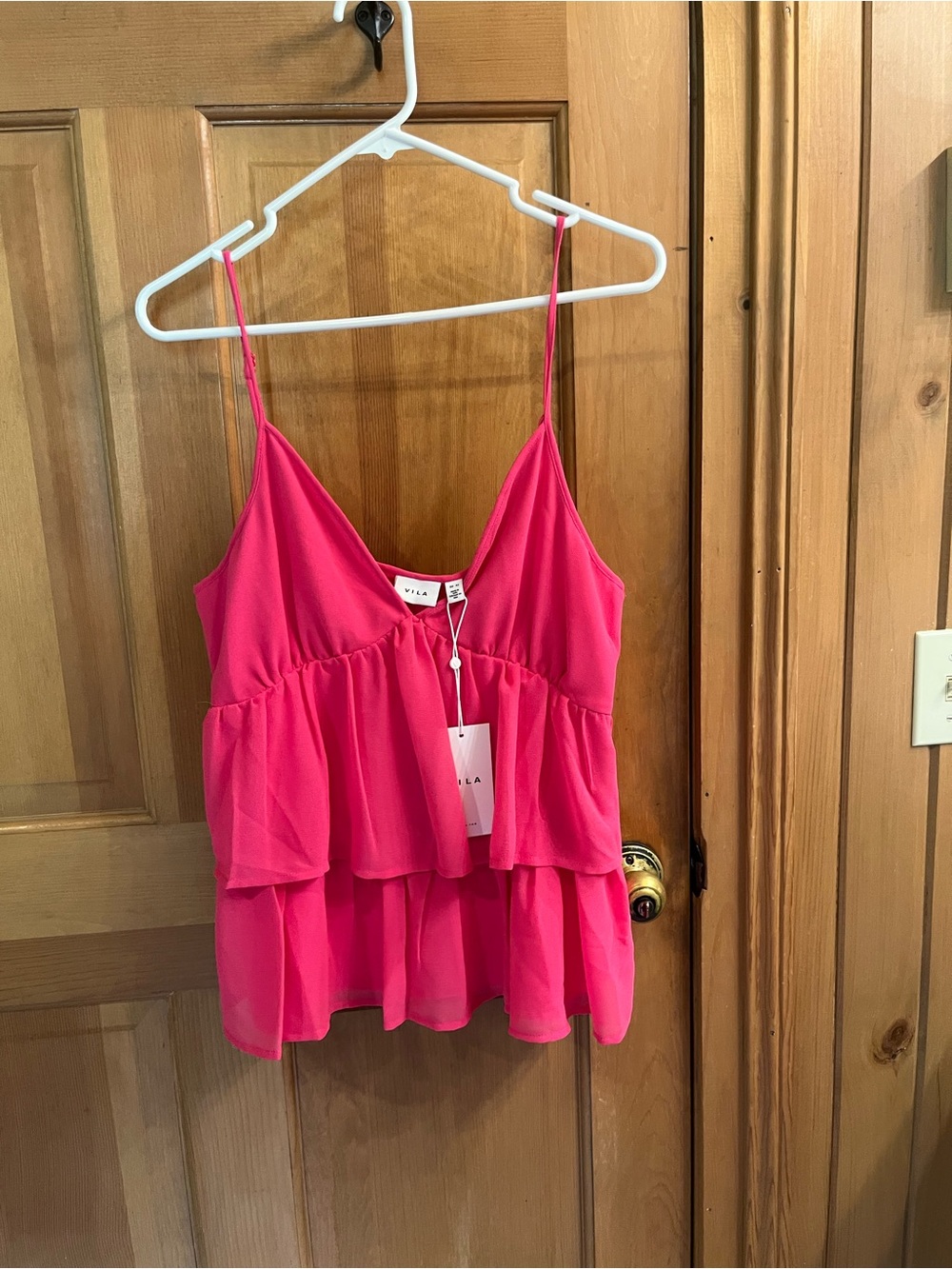 VILA Hot Pink Tiered Spaghetti Strap Camisole